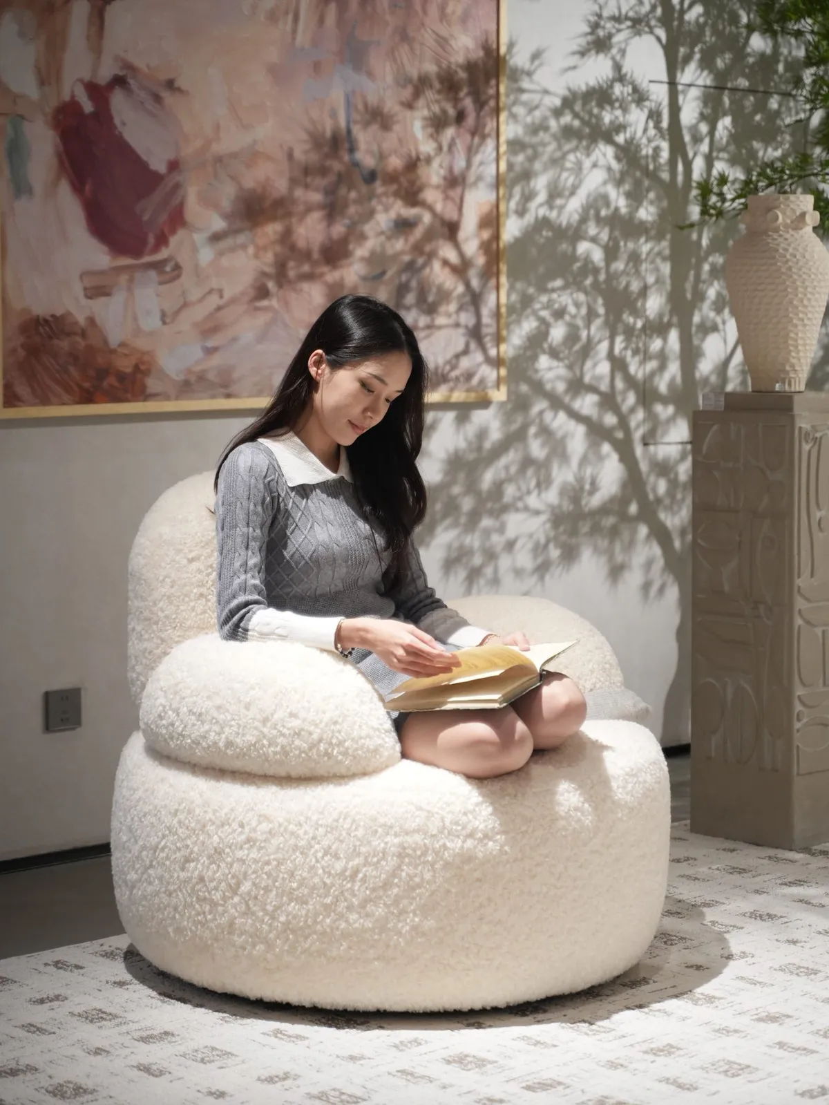 Cream Wabi-Sabi | Lamb-Velvet Lounge Chair
